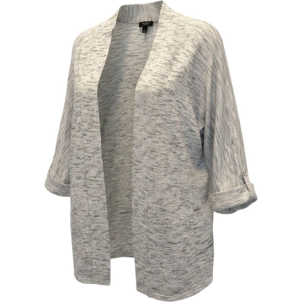 Talbots Petites Grey Space Dye Open Front Cardigan Roll Tab Sleeve Size PM